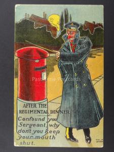 Postman MILITARY OFFICER AFTER REGT DINNER SPEAKS PILLAR BOX c1908 Postcard