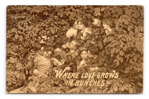 People Kissing In Bushes Where Love Grows In Bunches 1911 Romance DB Postcard N2
