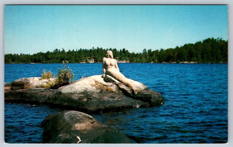 Mermaid On Rainy Lake, Fort Frances Ontario, Vintage 1967 Chrome Postcard