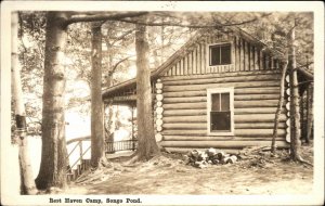 Songo Pond Rest Haven Camp Log Cabin SHOREY Real Photo Postcard