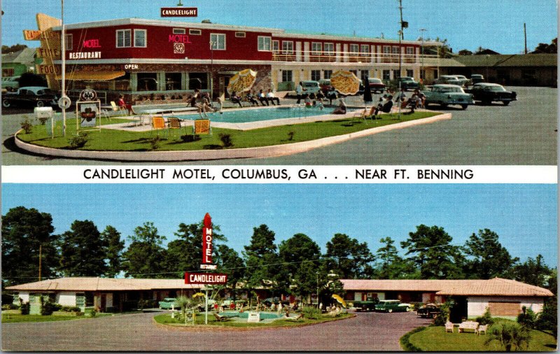 Vtg Candlelight Motel Columbus Georgia GA near Ft Benning Unused Chrome Postcard