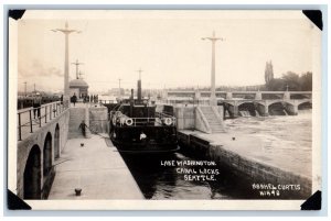 c1930's Lake Washington Canal Locks Puget Sound Seattle WA RPPC Photo Postcard