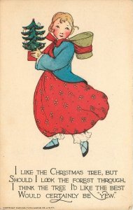 Tuck Christmas Postcard Long Ago Children 556 Schmucker, Girl prefers Yew Tree