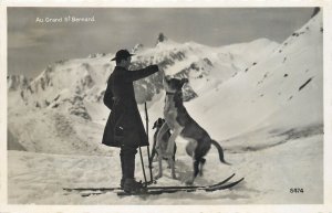 Au Grand St. Bernard dog and ski area Switzerland photo postcard