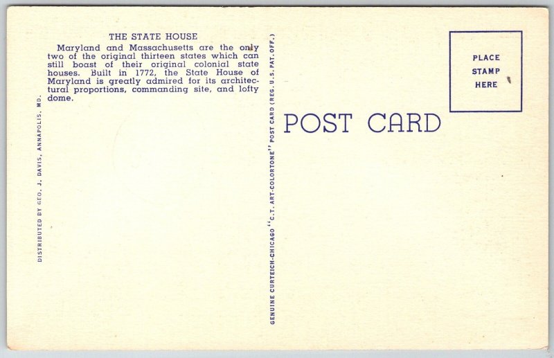 Annapolis Maryland 1940s Postcard State Capitol