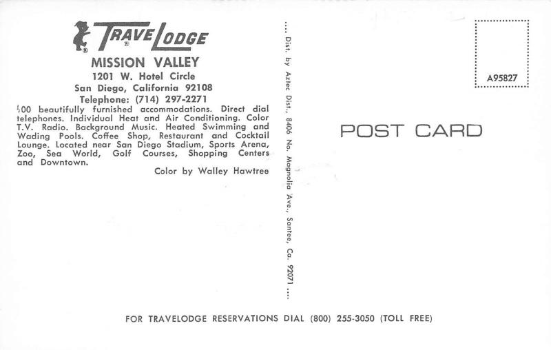 San Diego California 1960s Postcard Travelodge Mission Valley