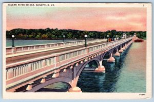 1940's ERA SEVERN RIVER BRIDGE ANNAPOLIS MARYLAND*MD*VINTAGE LINEN POSTCARD