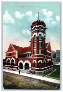 c1910's US Post Office Building Tower Dirt Road Stairs Roanoke Virginia Postcard