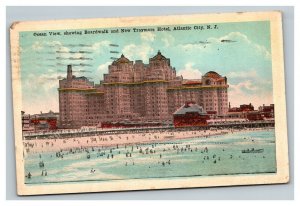 Vintage 1920 Postcard Ocean View Boardwalk & Traymore Hotel Atlantic City NJ