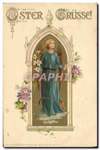 Old Postcard Fantasy Flowers Easter Angel