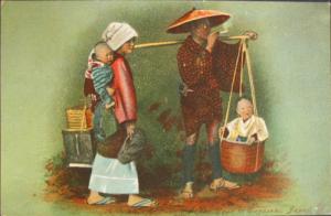 NAGASAKI JAPAN Native Family w Children c1910 PC