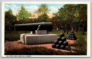 Newton Kansas~Cannon & Ammo Seen @ Military Park~American Art Vintage Postcard