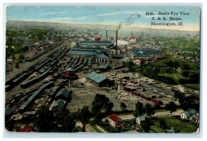 c1920s Bird's Eye View C & A Shops, Bloomington Illinois IL Unposted Postcard