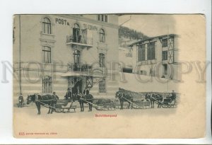 460491 Switzerland postal horse sleigh near post and telegraph Vintage postcard