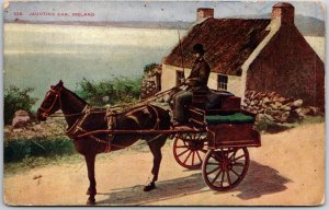 Jaunting Car Ireland Passenger Horse Carriage House At The Back Antique Postcard