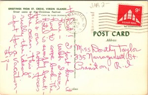 Greetings St Croix Streetview Virgin Islands New York Chrome Cancel WOB Postcard 