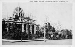 J78/ De Ridder Louisiana Postcard c1940s Court House Jail Baptist Church  68