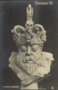 Propaganda Satire Edward VII Clay Sculpture MaCabre Skull Real Photo Postcard