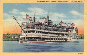 Coney Island Paddle Steamer Island Queen Cincinnati Ohio linen postcard