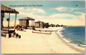 Key West Florida FL, Cabanas on Rest Beach, White Sands, Vintage Postcard
