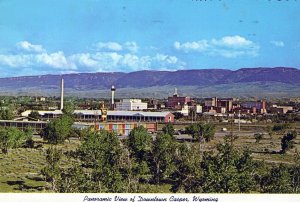 VINTAGE POSTCARD CONTINENTAL SIZE PANORAMIC VIEW OF DOWNTOWN CASPER WYOMING 1977