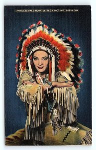 OKLAHOMA ~ Native American PRINCESS PALE MOON 1943 Linen Postcard