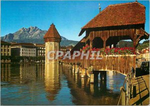 Postcard Modern Lucerne Chapel Bridge Tower of water and Pilate