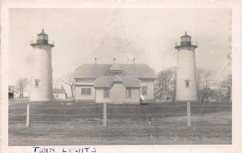 D71/ Chatham Massachusetts Ma RPPC Real Photo Postcard c60s Twin Lighthouse