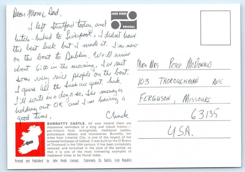 Bunratty Castle Co. Clare IRELAND 4x6 Postcard