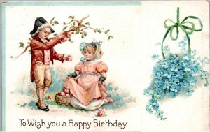 To Wish you a Happy Birthday - Boy and Girl - embossed - in 1909