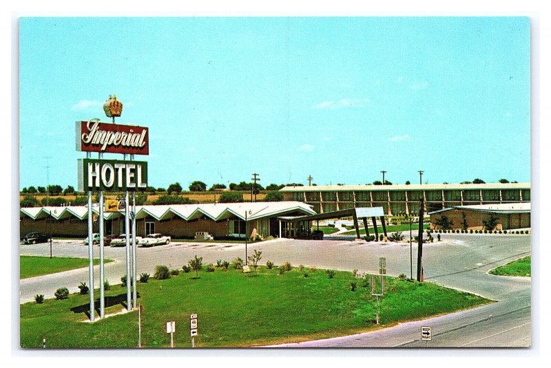 Imperial Motor Hotel New Braunfels Texas Postcard Old Cars Sign Swimming Pool