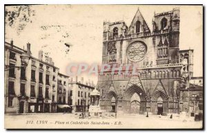 Old Postcard Lyon Place and Cathedrale Saint Jean