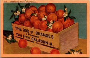 Vtg 1940s The Box of Oranges I Promised You California CA Unused Linen Postcard