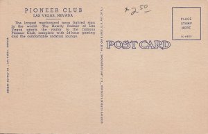 Postcard Pioneer Club Las Vegas NV