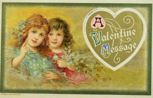 Circa 1910 Valentine Adorable Children Heart Flowers Vintage Postcard P59