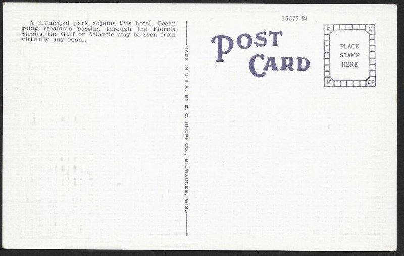 Key West Colonial Hotel Key West Florida Unused c1930s