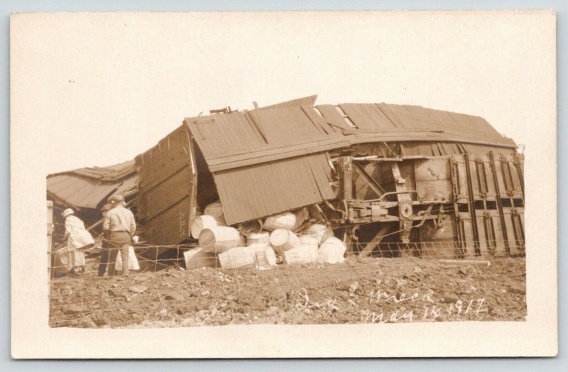 RPPCBig Four Train Derailment & WreckBoxcar Full of BarrelsMay 14th 1917 PC