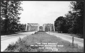 Twin Bridges over Bourbeuse River Union Missouri RPPC Unused c1940s