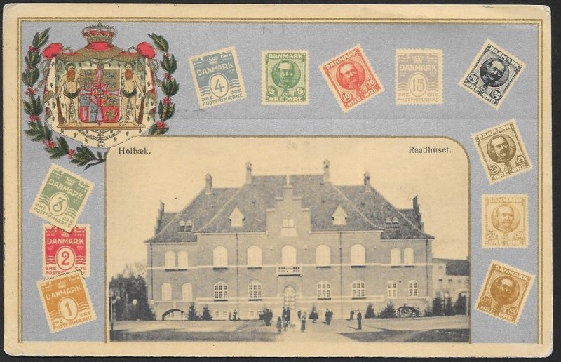 DENMARK Stamps on Postcard Shield Used c1910s
