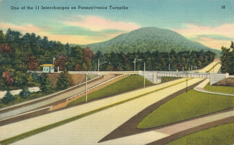 USA One of the 11 Interchanges on Pennsylvania Turnpike Linen Postcard 07.36 