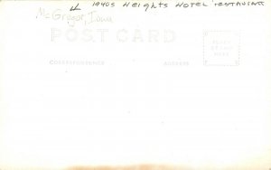 Postcard RPPC 1940s Iowa McGregor Heights hotel restaurant occupation IA24-243