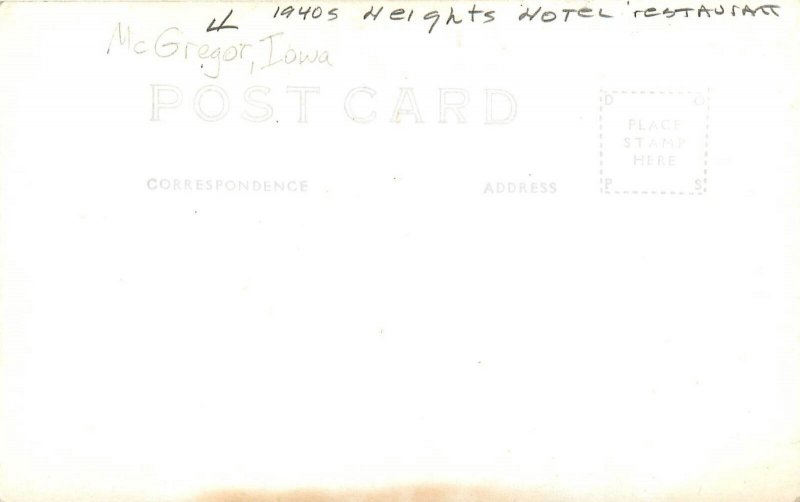 Postcard RPPC 1940s Iowa McGregor Heights hotel restaurant occupation IA24-243