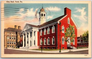York Pennsylvania PA, 1947 City Hall, Urban Setting with Trees, Vintage Postcard