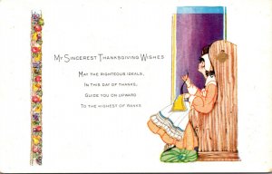 Thanksgiving Greetings With Lady Sitting In Pew