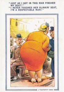Fat Lady On Bus Passenger Pinching Bum Conductor Comic Postcard