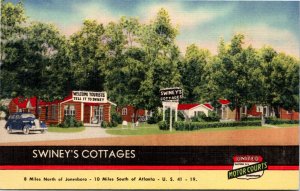 Postcard GA Jonesboro Swiney's Cottages Classic Car Roadside LINEN 1940s S75