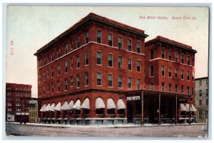 1909 The West Hotel Exterior Roadside Sioux City Iowa IA Posted Vintage Postcard