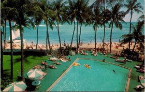 Waikiki Beach Outrigger Hotels Honolulu Hawaii Tropical Ocean Chrome Postcard 