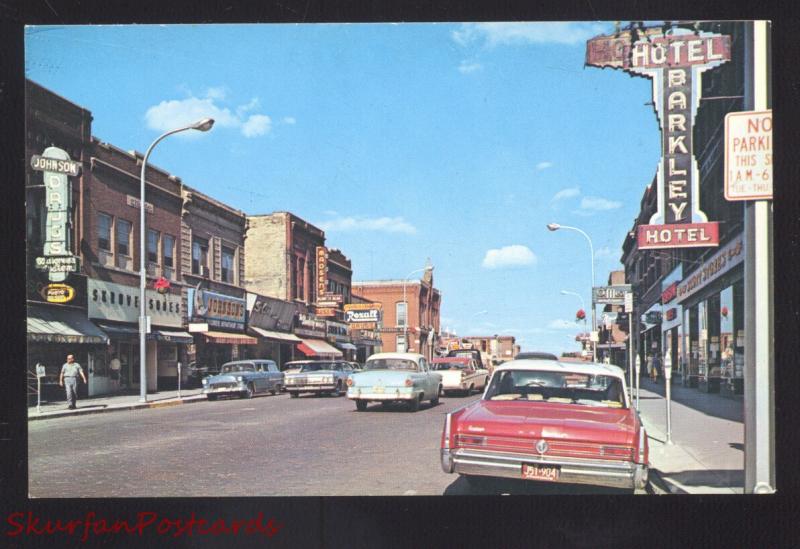 FERGUS FALLS MINNESOTA DOWNTOWN STREET SCENE 1960's CARS VINTAGE POSTCARD