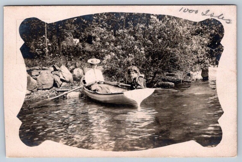 Two People In A Rowboat Thousand Islands Canada Antique 1905 Real Photo Postcard